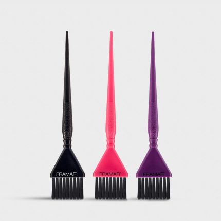 Set de 3 brochas Framar Triple Threat para balayage – colores rosado, violeta y negro